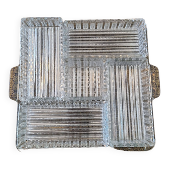 Large 6-piece aperitif tray in French molded rock crystal from the 50s and 60s