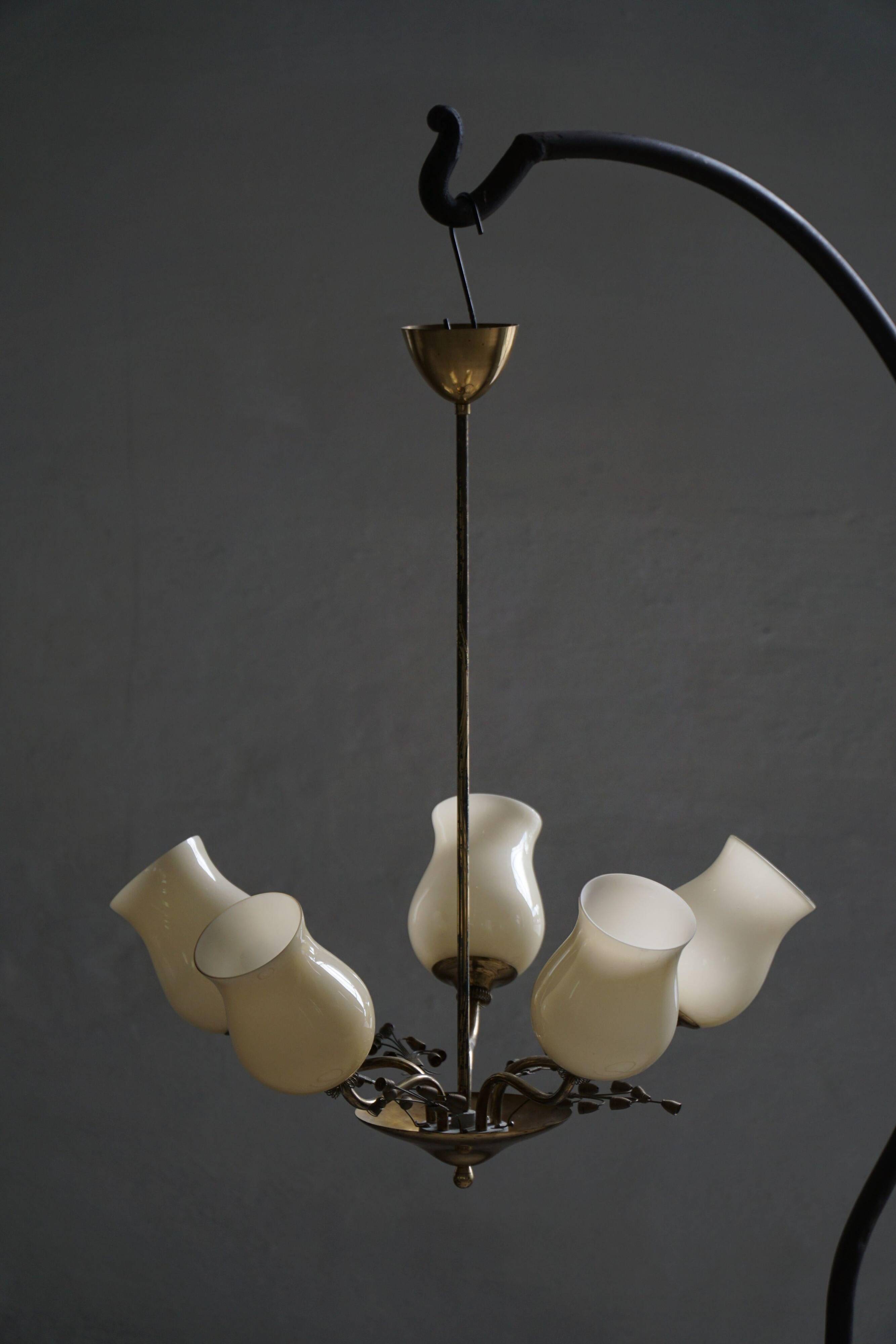 Brass and glass chandelier, Lisa Johansson-Pape for Stockmann, Finland, 1940s.