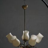 Brass and glass chandelier, Lisa Johansson-Pape for Stockmann, Finland, 1940s.