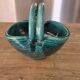 Vintage ceramic basket Accolay turquoise Signed Bull's Head X.C