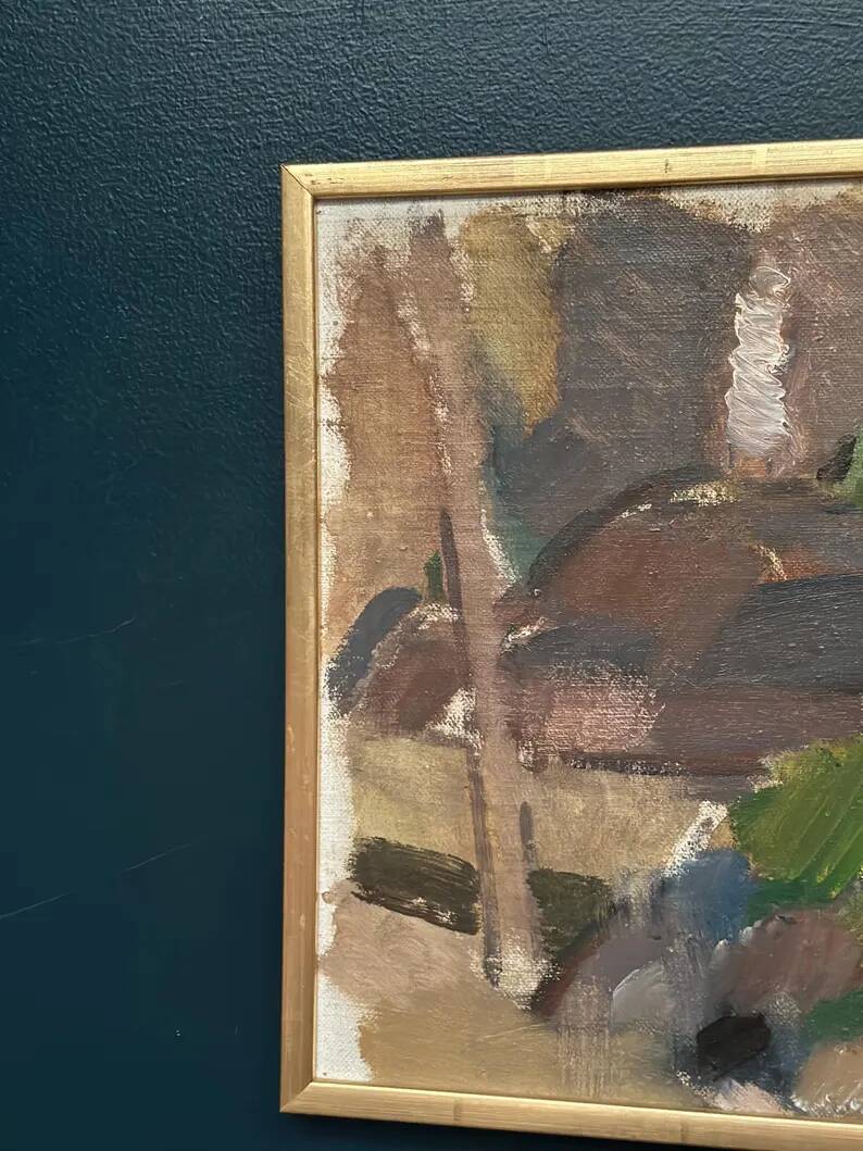 Swedish Oil on Panel“Composition” by Nils Folke Knafve –Vintage & Framed