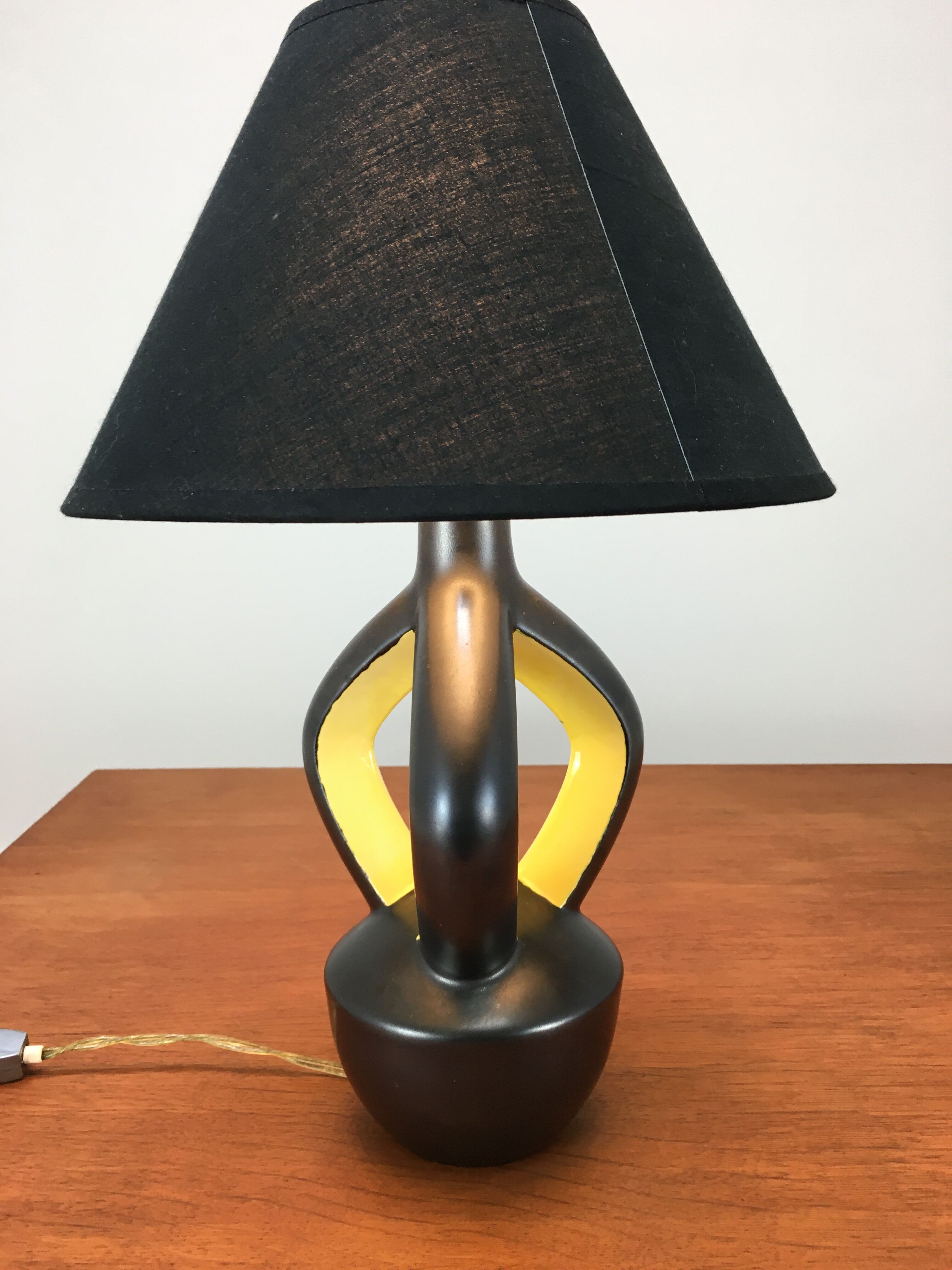 Yellow and black ceramic lamp, Vallauris