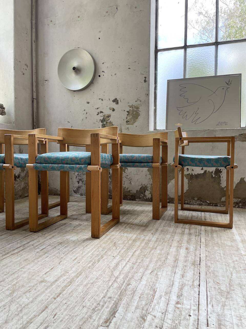 Set of 6 oak chairs with armrests Ate Van Apeldoorn