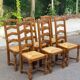6 solid wood chairs carved and straw-covered with high farmhouse-style backs