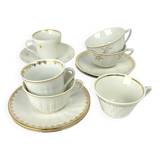 Vintage Mismatched Set of 6 Porcelain Cups and 5 Saucers - Gold