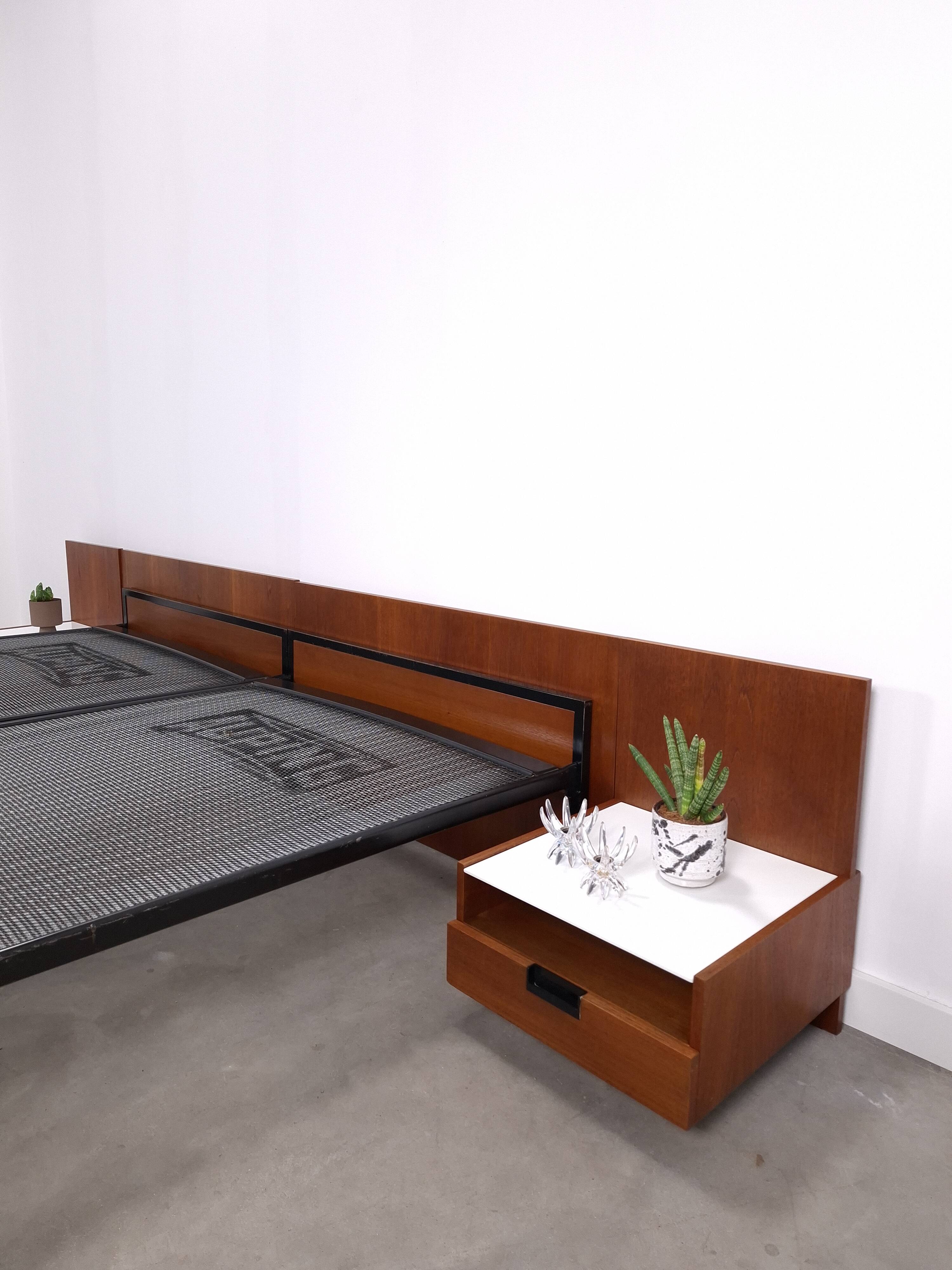 Two-person bed Japanese series Cees Braakman Pastoe and Auping with bedside table.