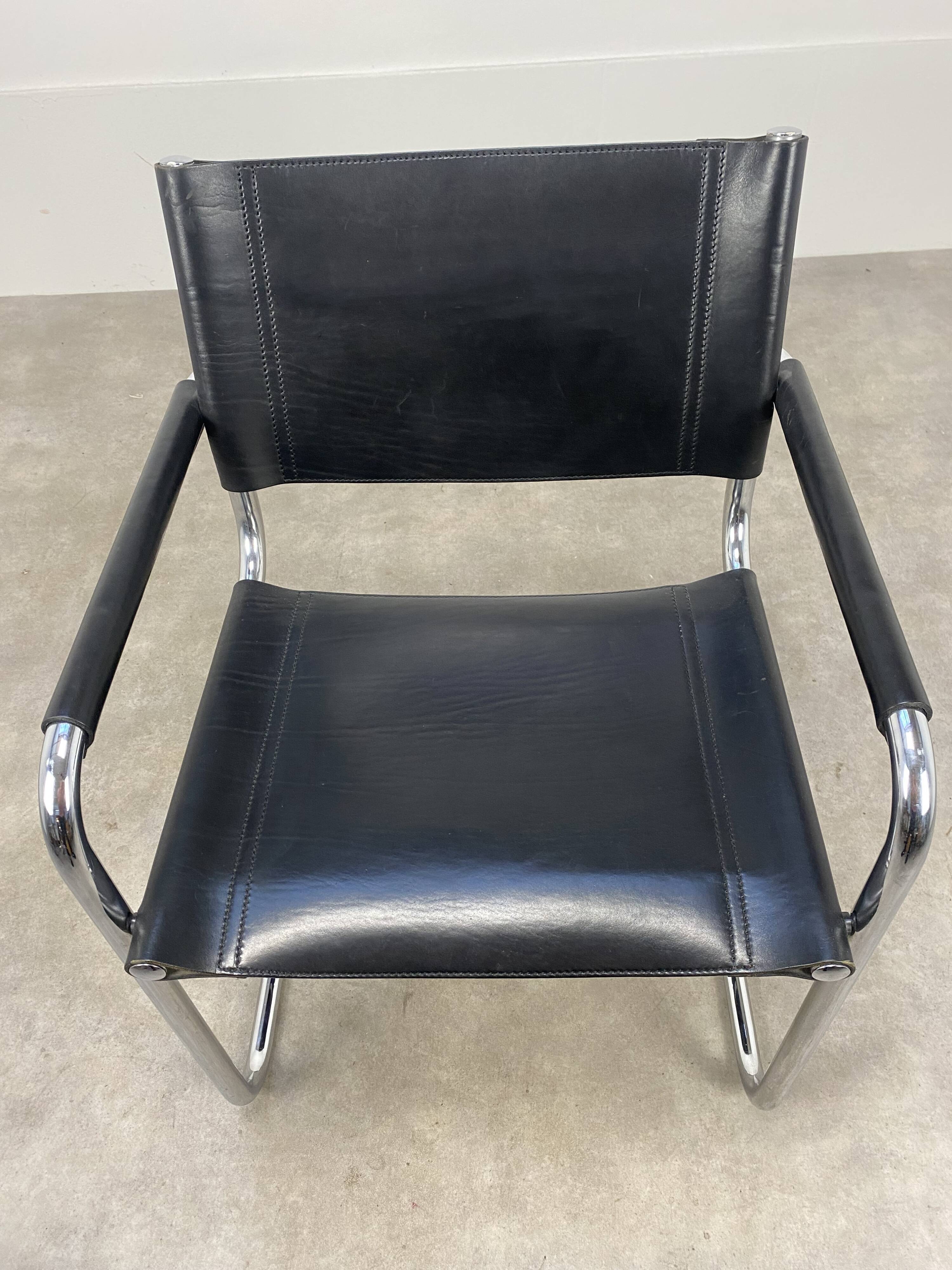 Black and chrome leather cantilever armchair