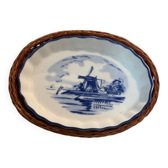 Appetizer dish - Hollande pattern - blue and wicker