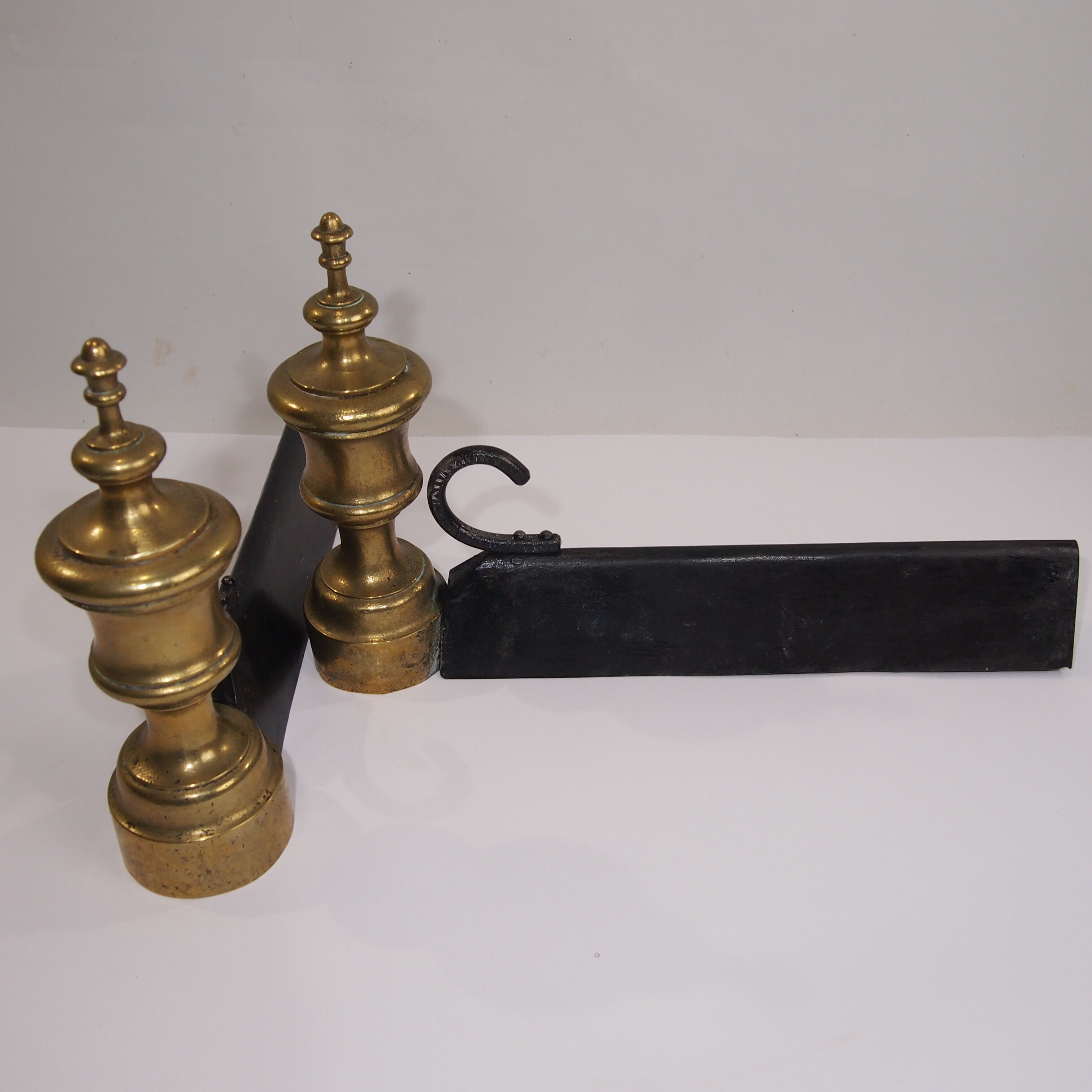 Pair Chenets vintage brass / old fireplace chenets