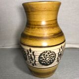 Old Beige Ceramic Vase - Black Drawings - Interior Marron Germany Vintage