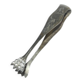 Vintage engraved silver metal lion claw sugar tongs