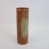 Brown ceramic tube vase signed Roger Jacques under the base
