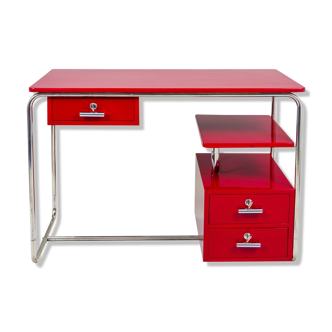 Red Bauhaus writing desk made in 1930s Germany - Restored