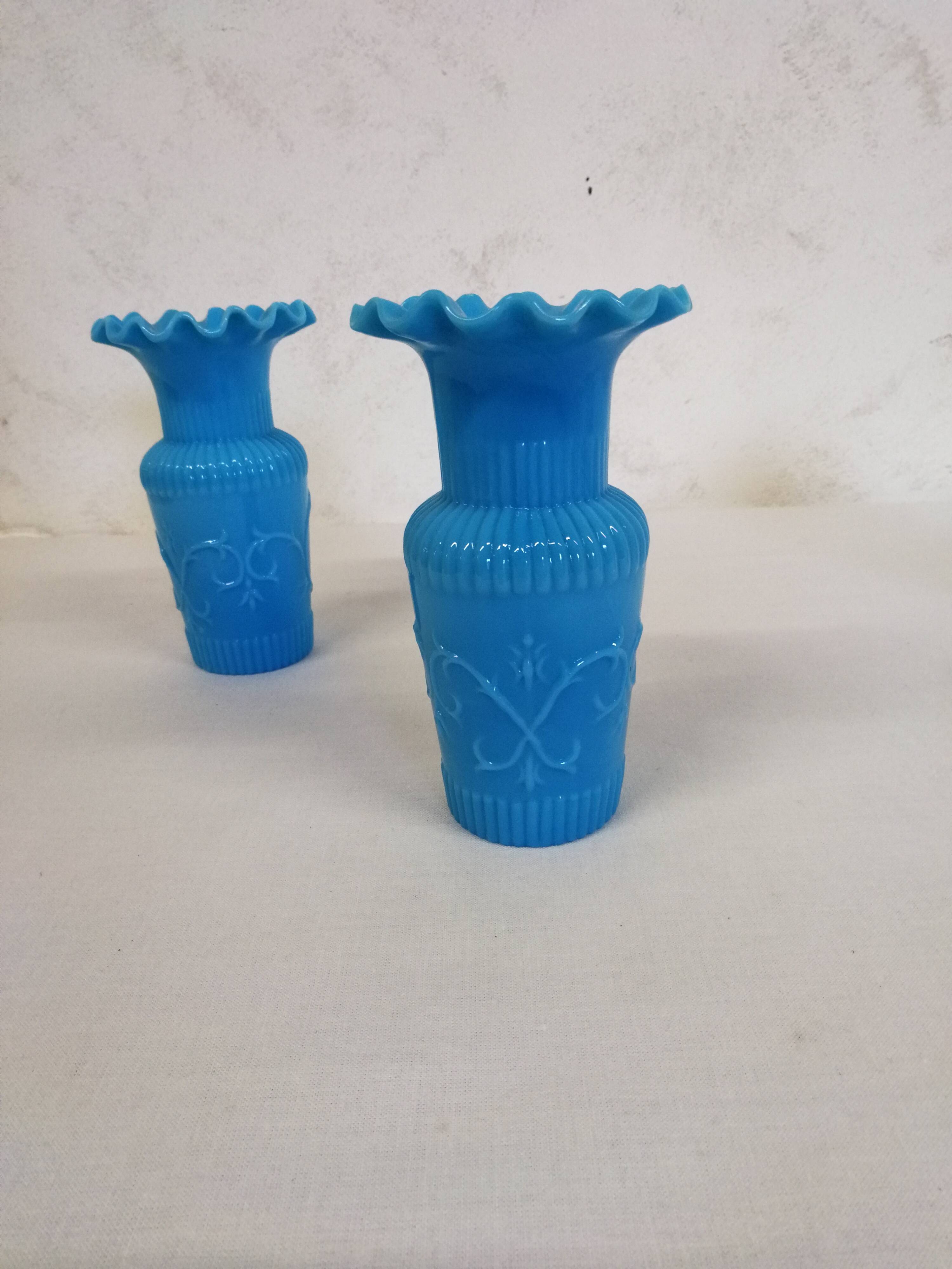 Pair of Small Blue Opaline Vases