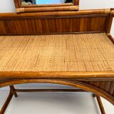 Coiffeuse bureau en rotin et bambou vintage