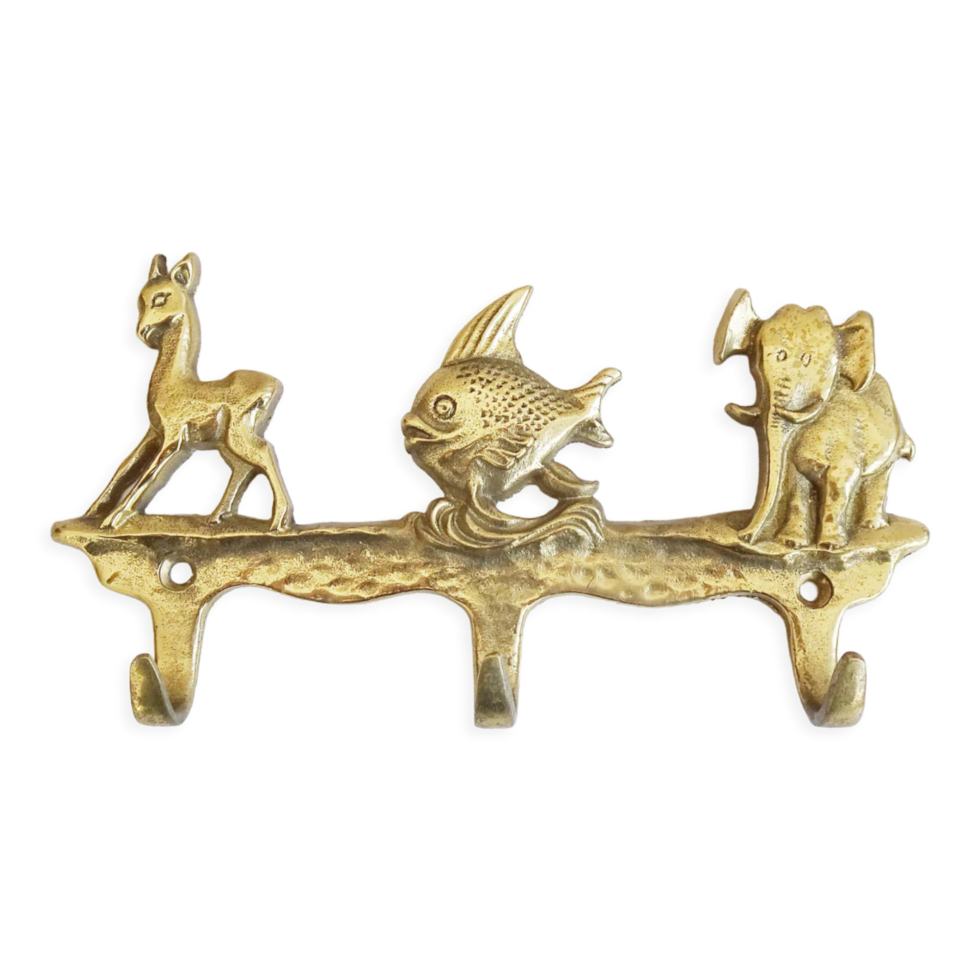 Brass coat rack with animal motif, wall hook children's room, key rack