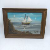 Old rigging painting and flight of seagulls Yvon Pauluzzi