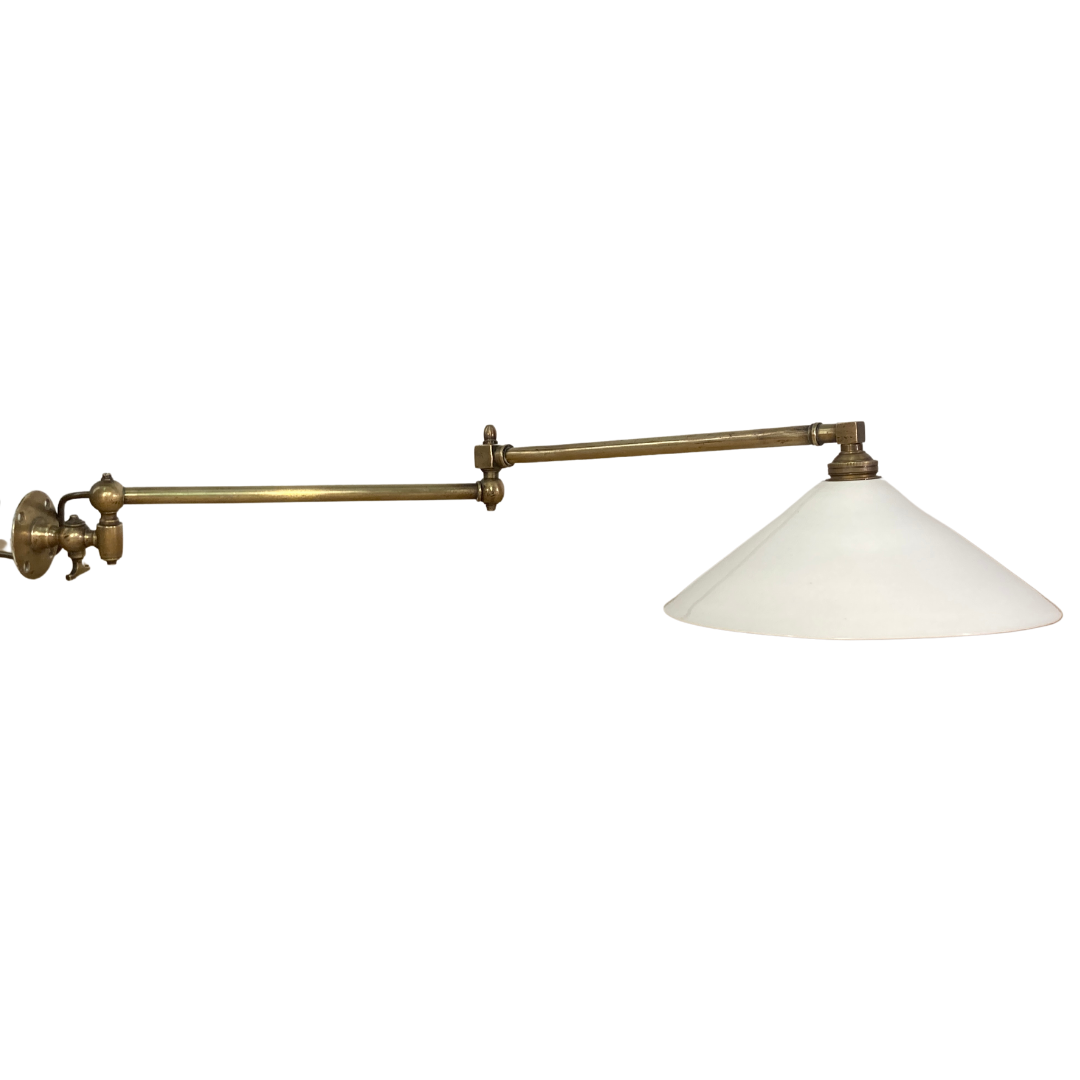 Brass and opaline art deco swing swivel wall lamp
