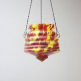 Art deco spatter glass pendant planter, Bohemia 1930s.