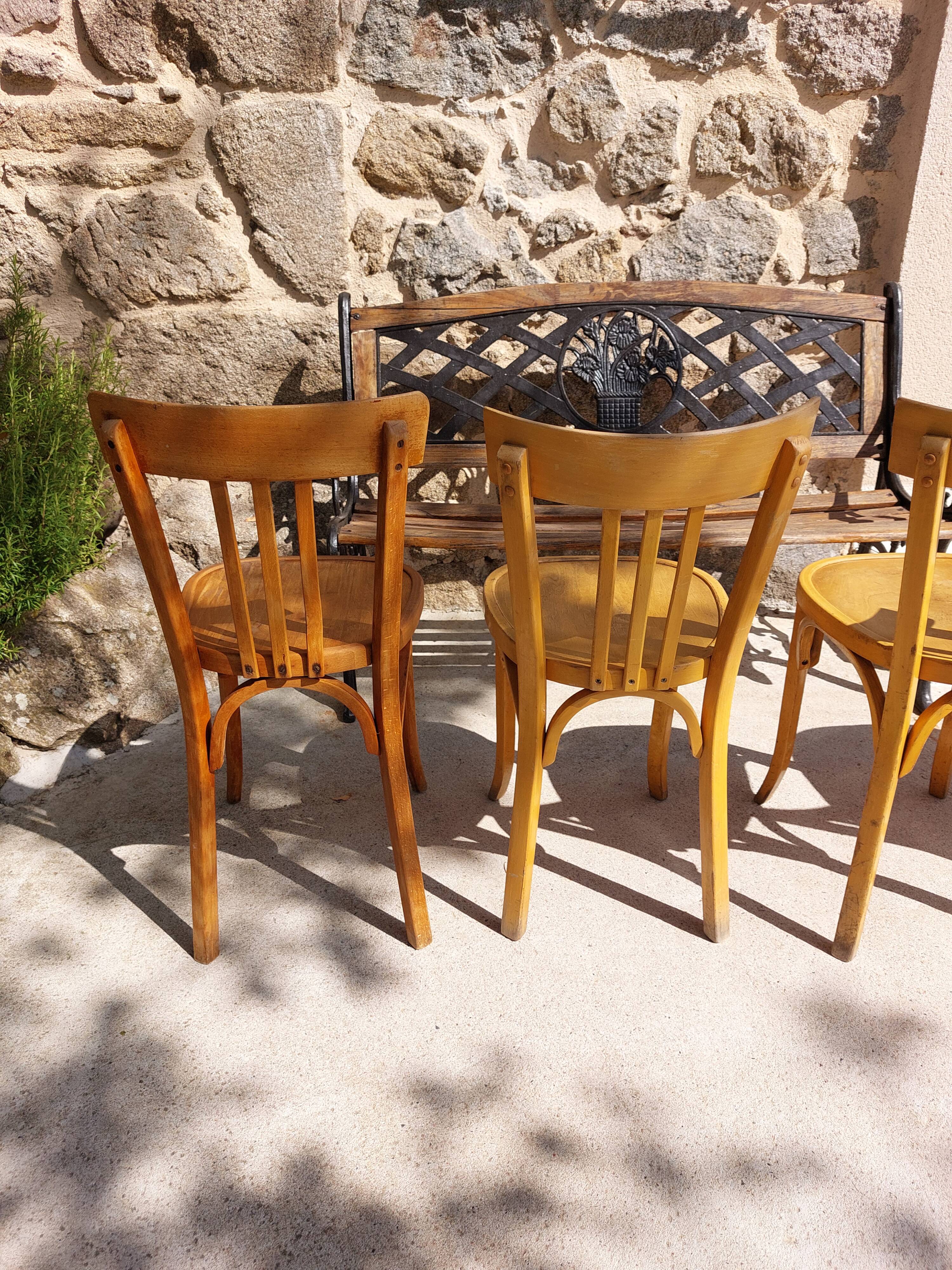 4 Baumann bistro chairs, different shades, vintage