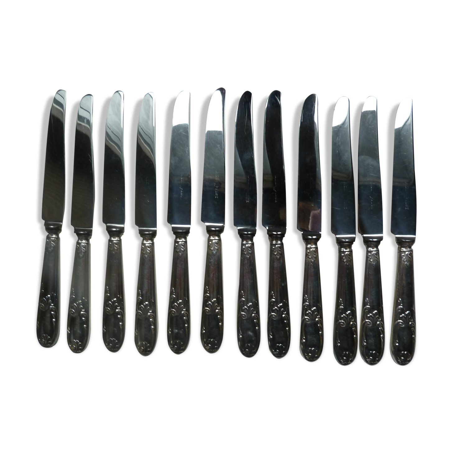 Lot 12 old silver metal knife Rex covered silver metal floral handle