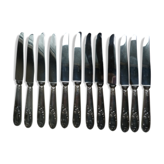 Lot 12 old silver metal knife Rex covered silver metal floral handle