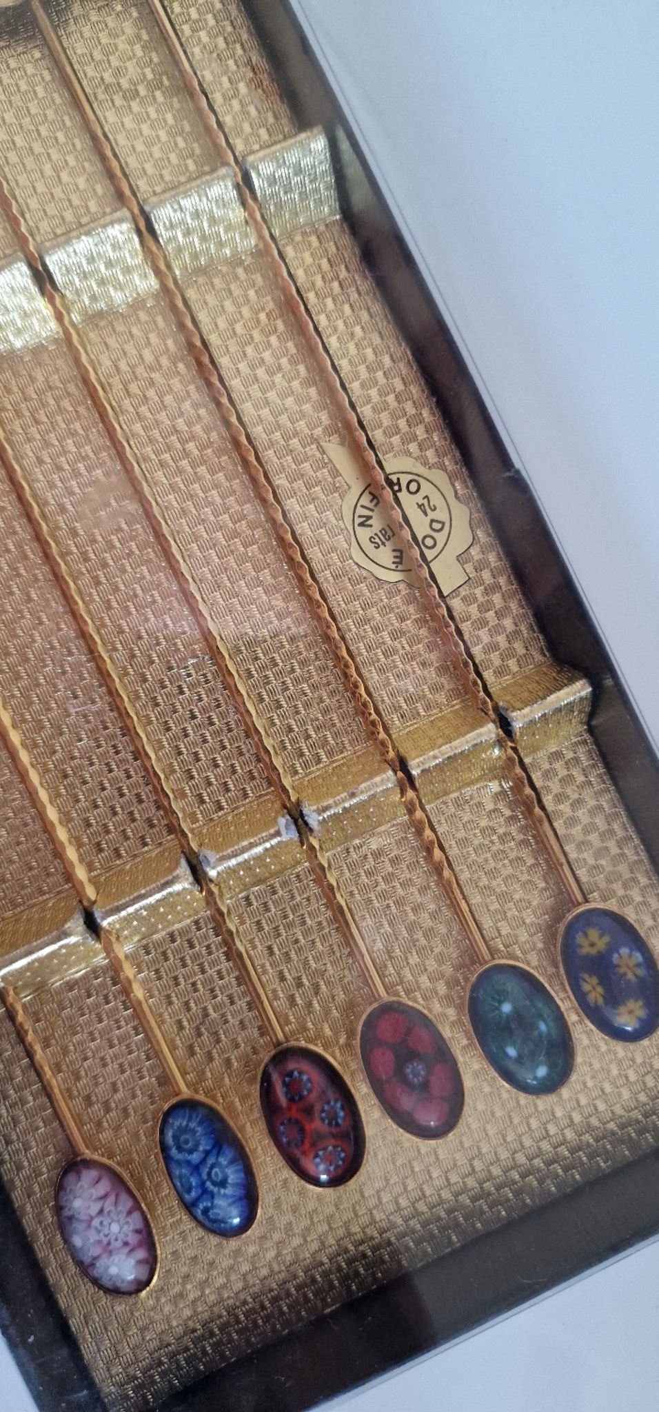 6 teaspoons Mazagran gilded to fine gold 24 carat finish enamels in Murano glass