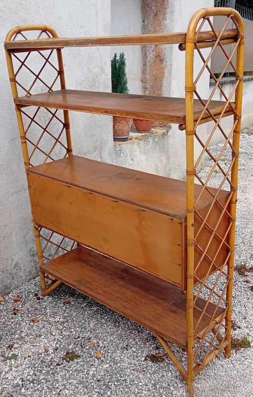 antique rattan shelf