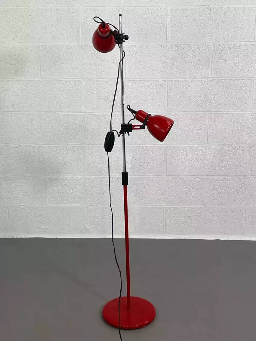 1970s-80s floor lamp in chrome metal and red