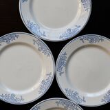 4 vintage ceramic dessert plates - Blue rim and floral pattern