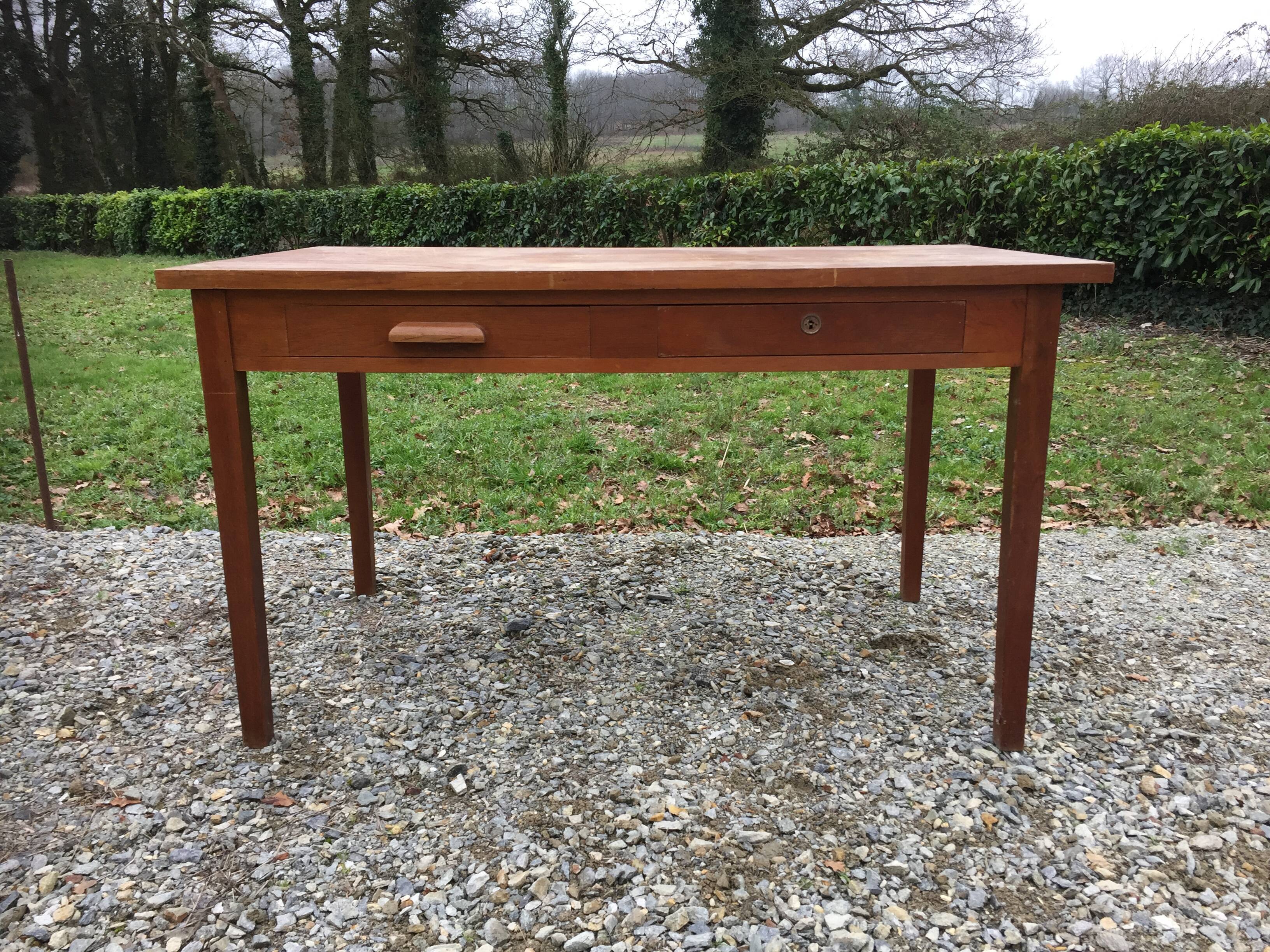 Vintage oak desk table with 2 drawers