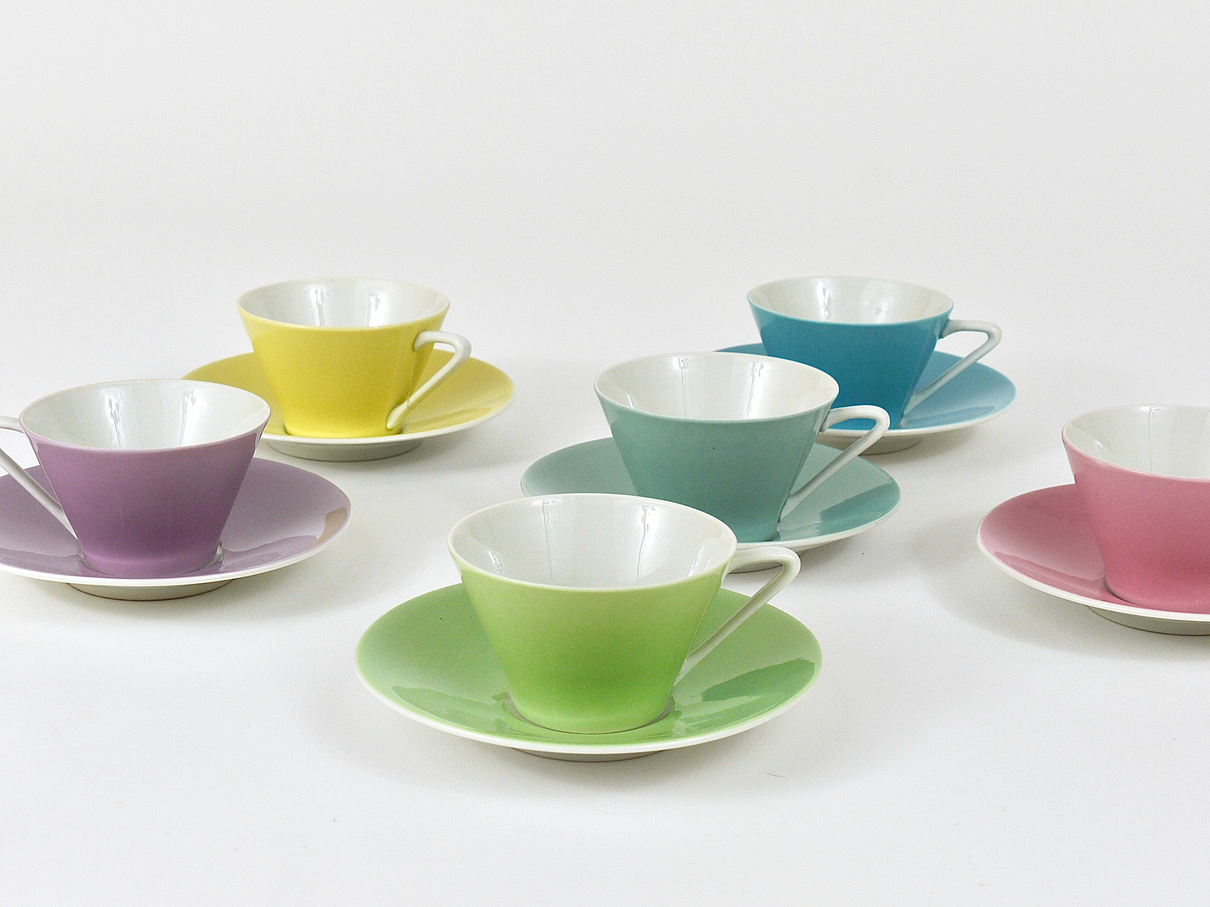 6 pastel mid-century porcelain espresso cups, Daisy, Lilies, Austria, 1950s