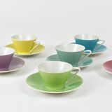 6 pastel mid-century porcelain espresso cups, Daisy, Lilies, Austria, 1950s