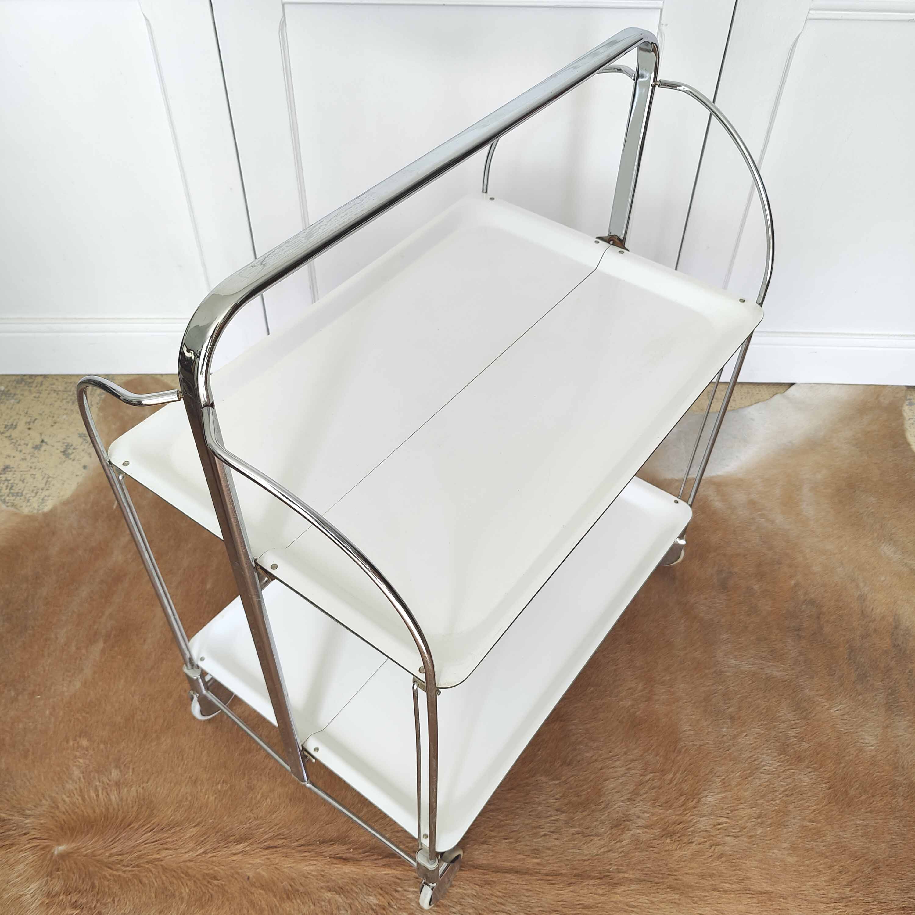 Vintage foldable white bar trolley