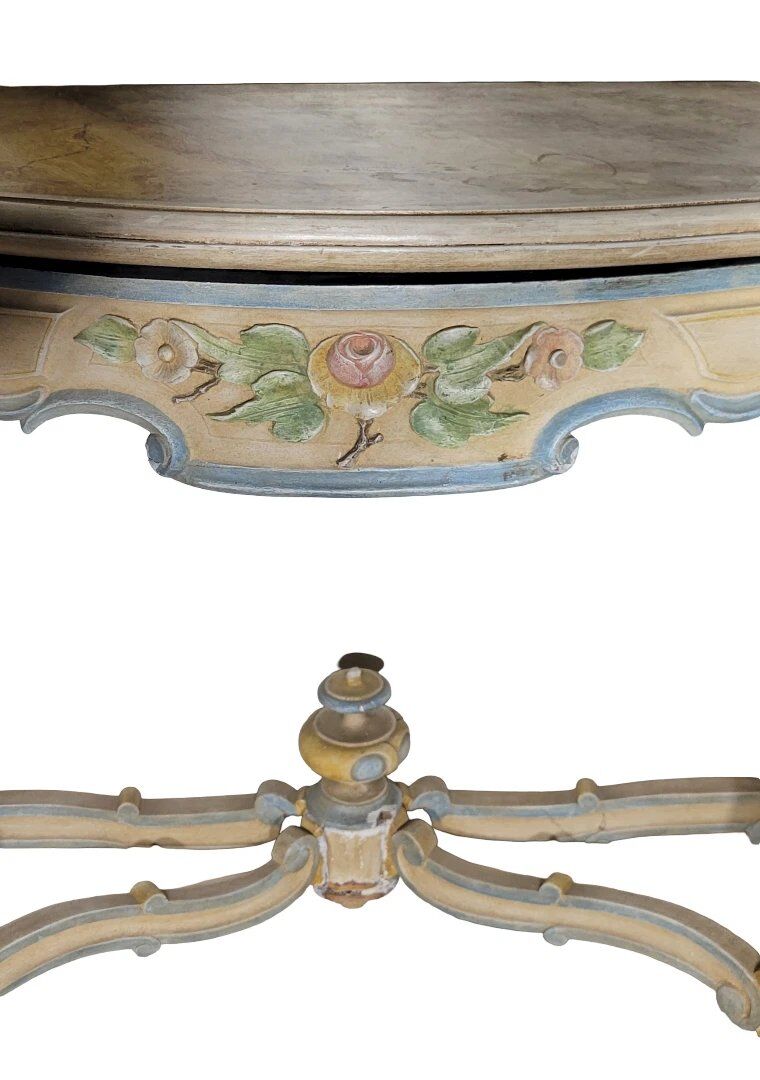 Italian console painted and sculpted – Wood top with faux marble appearance – 19th century