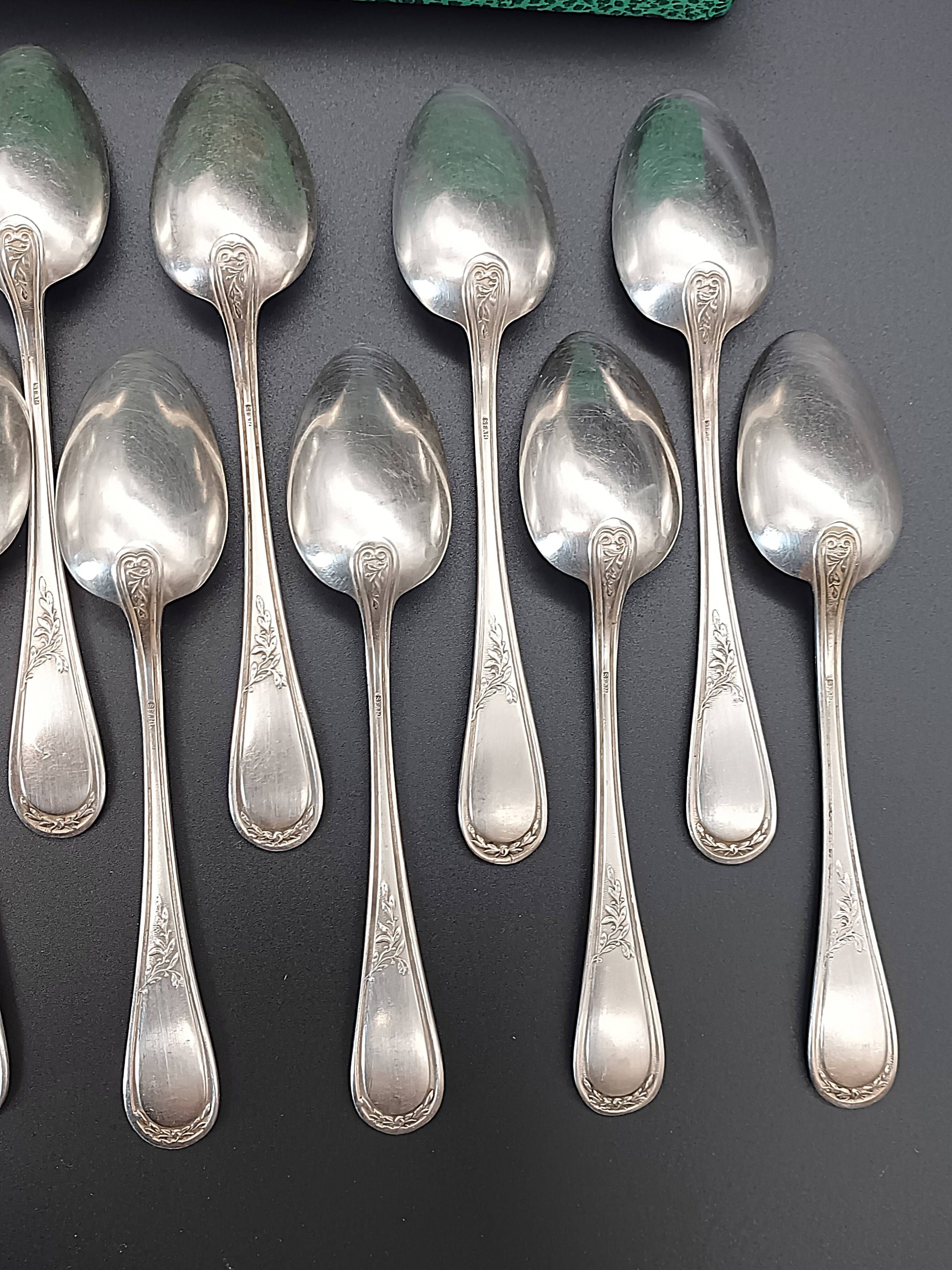 Box of 12 silver-plated metal teaspoons SFAM - Art Nouveau design (14.5)