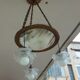 art nouveau chandelier, alabaster shells, molded glass and bronze