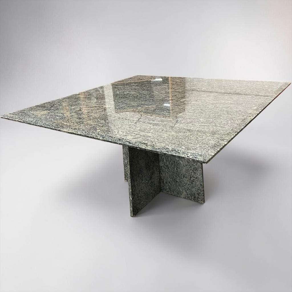 Vintage square dining table in green marble / wabi-sabi table