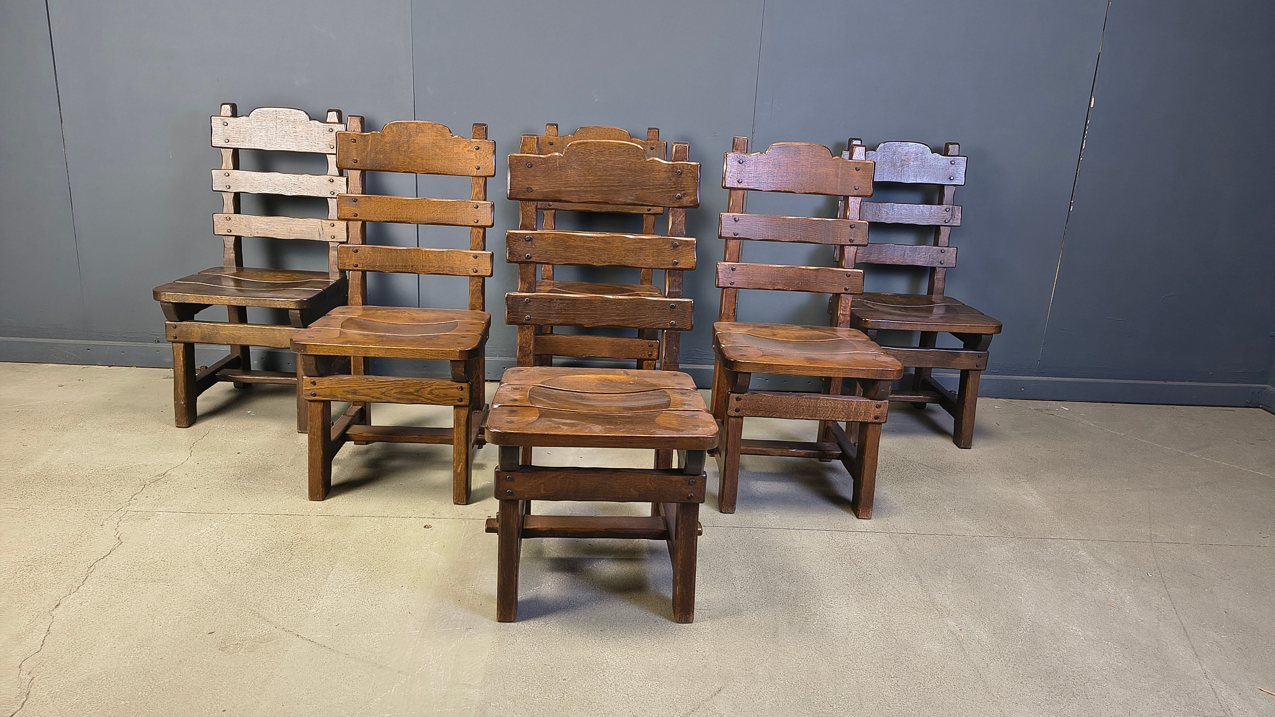 Vintage brutalist dining chairs, set of 6 - 1960s