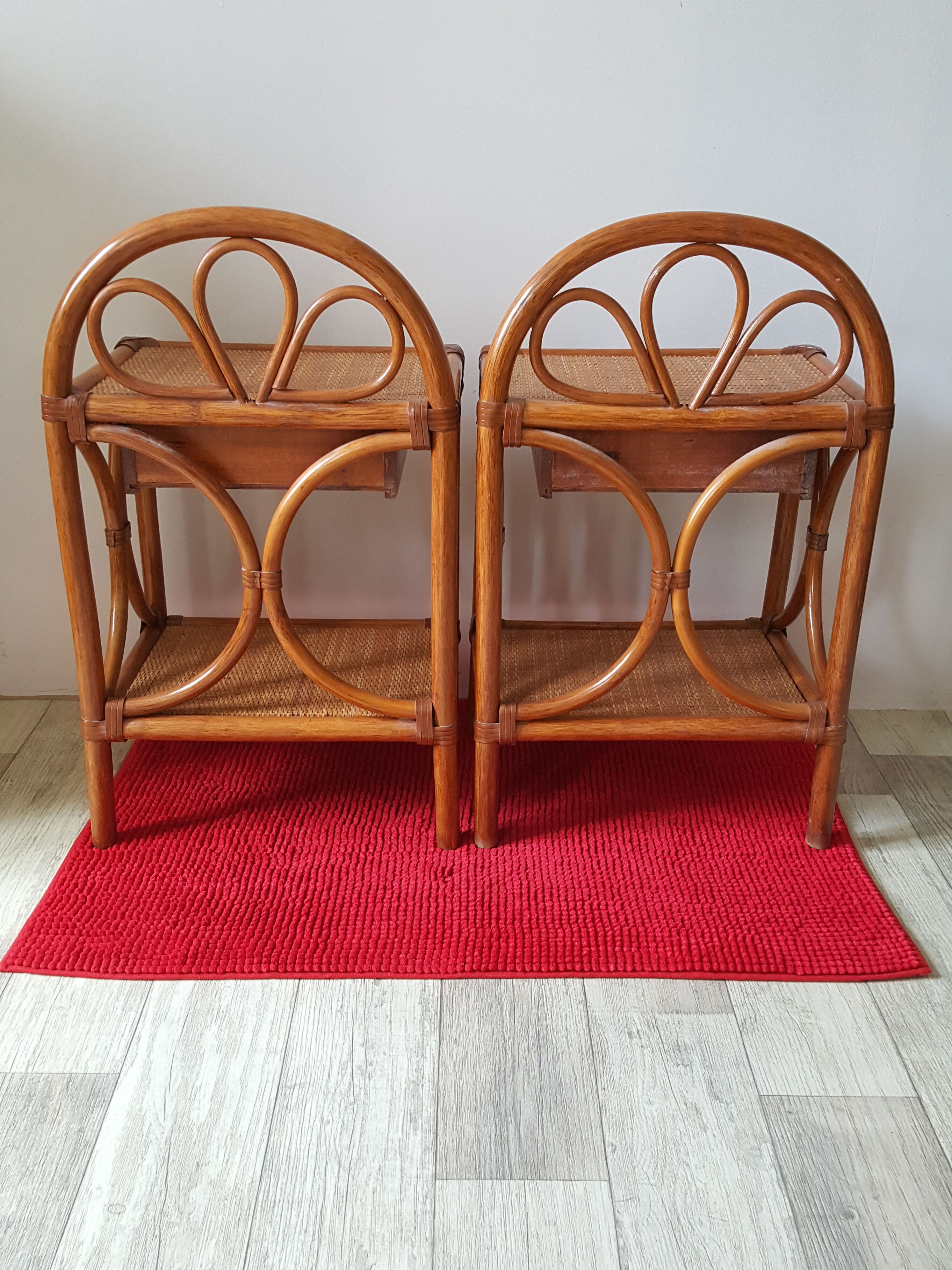 2 rattan rattan banbou bedside tables with vintage drawer