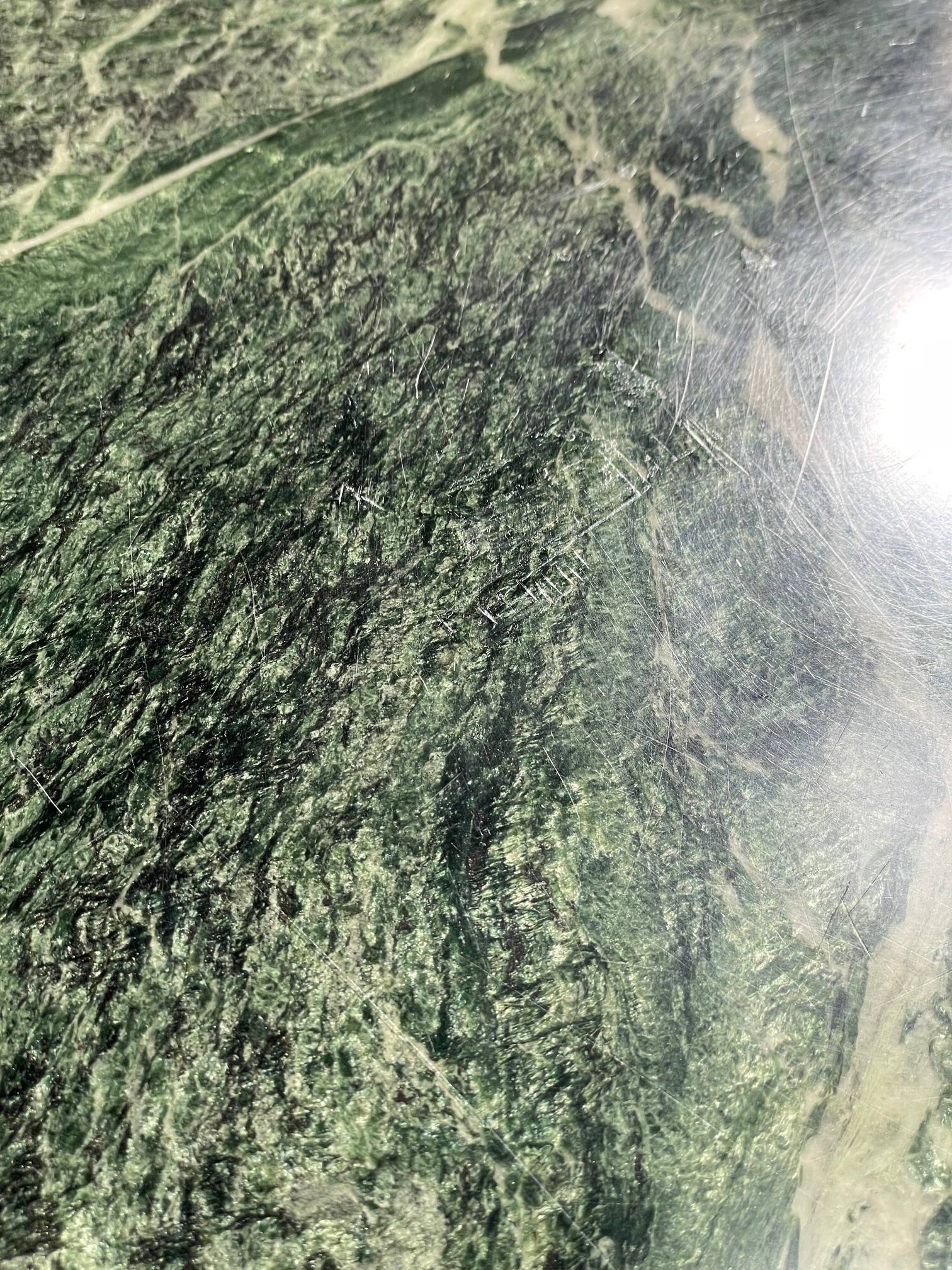 Vintage green sea marble and rosewood table from the 1970s.