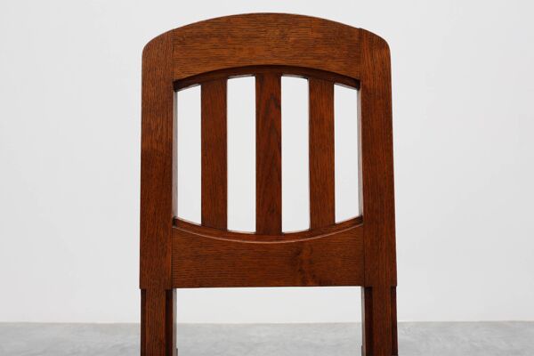 Ensemble de 4 chaises de salle à manger Art Déco en chêne et osier, Belgique, 1915