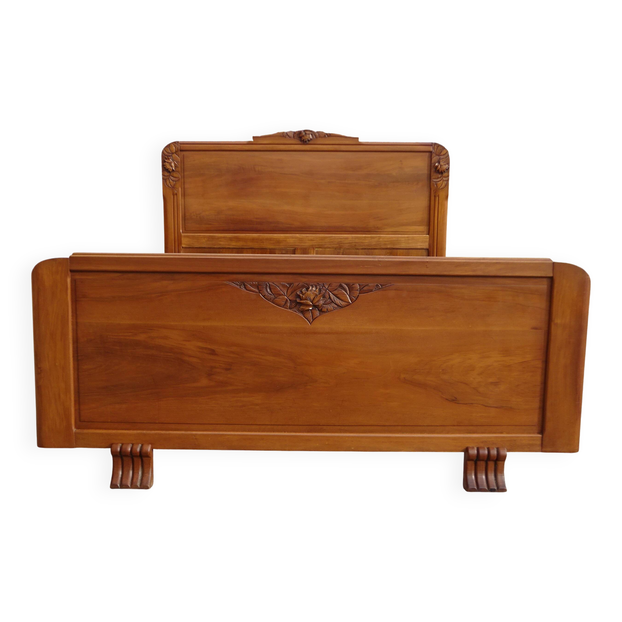 Art Deco walnut bed for 140/190cm base