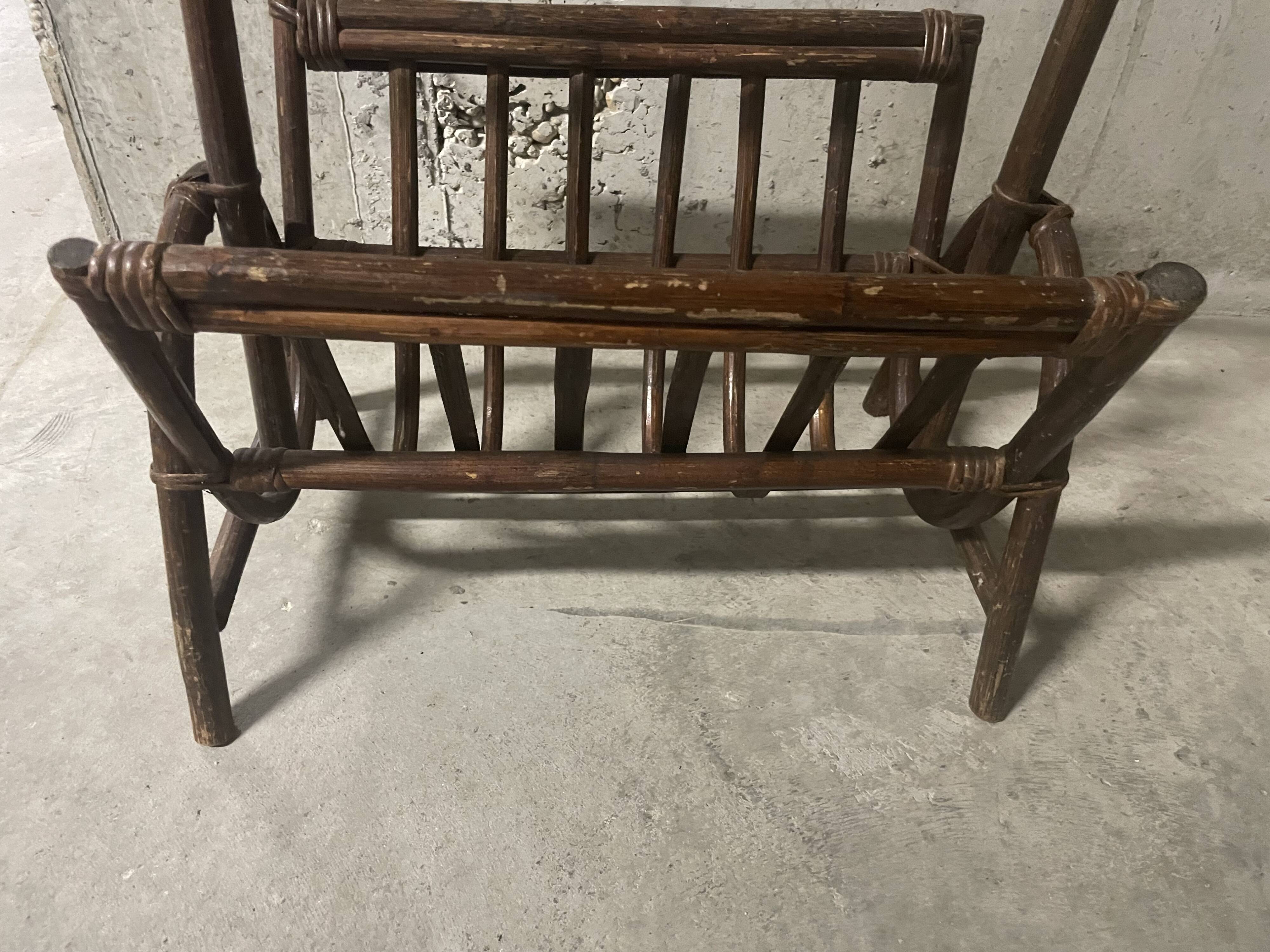 1970s rattan magazine rack