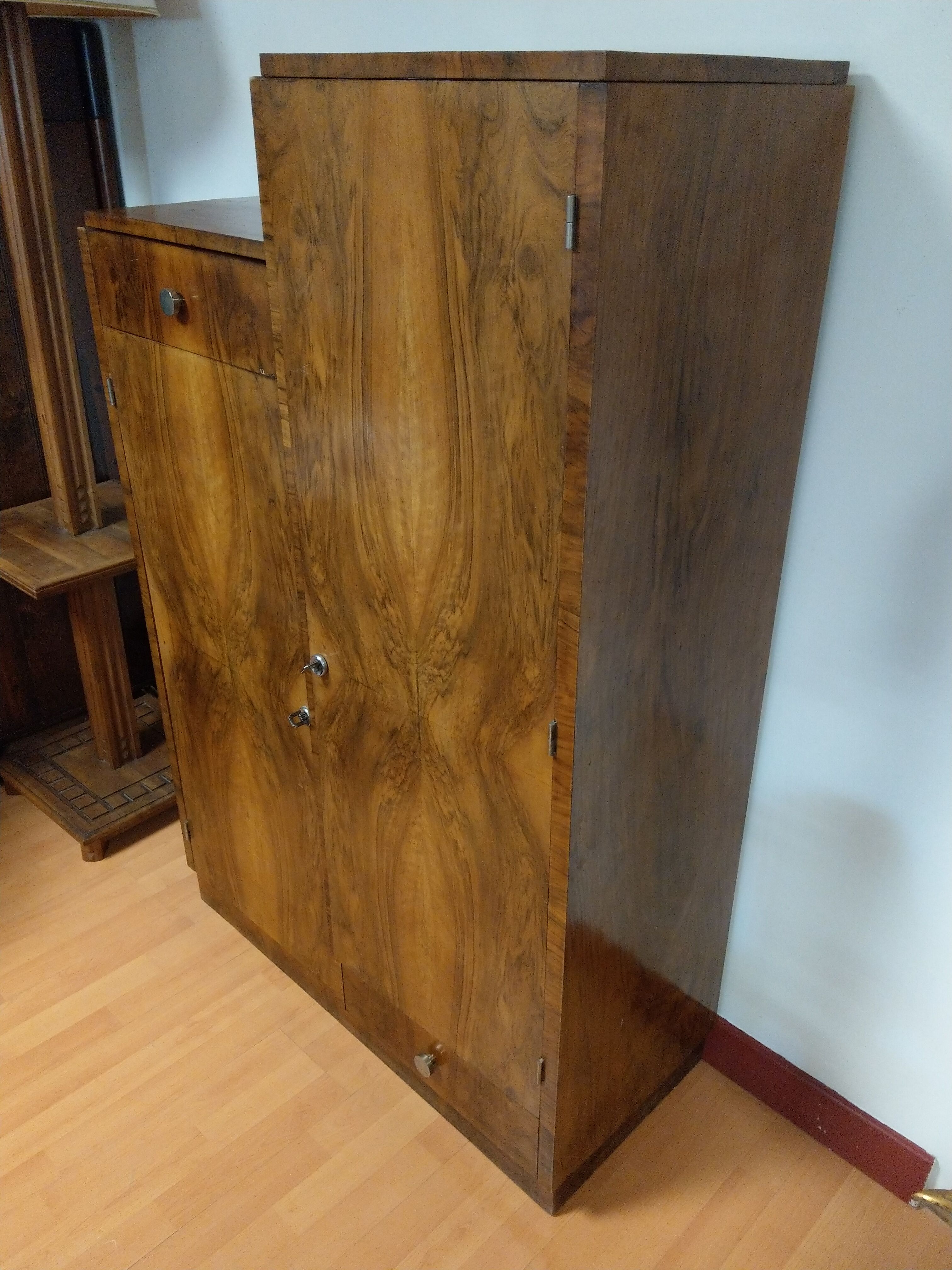 Asymmetrical cabinet Art Deco walnut