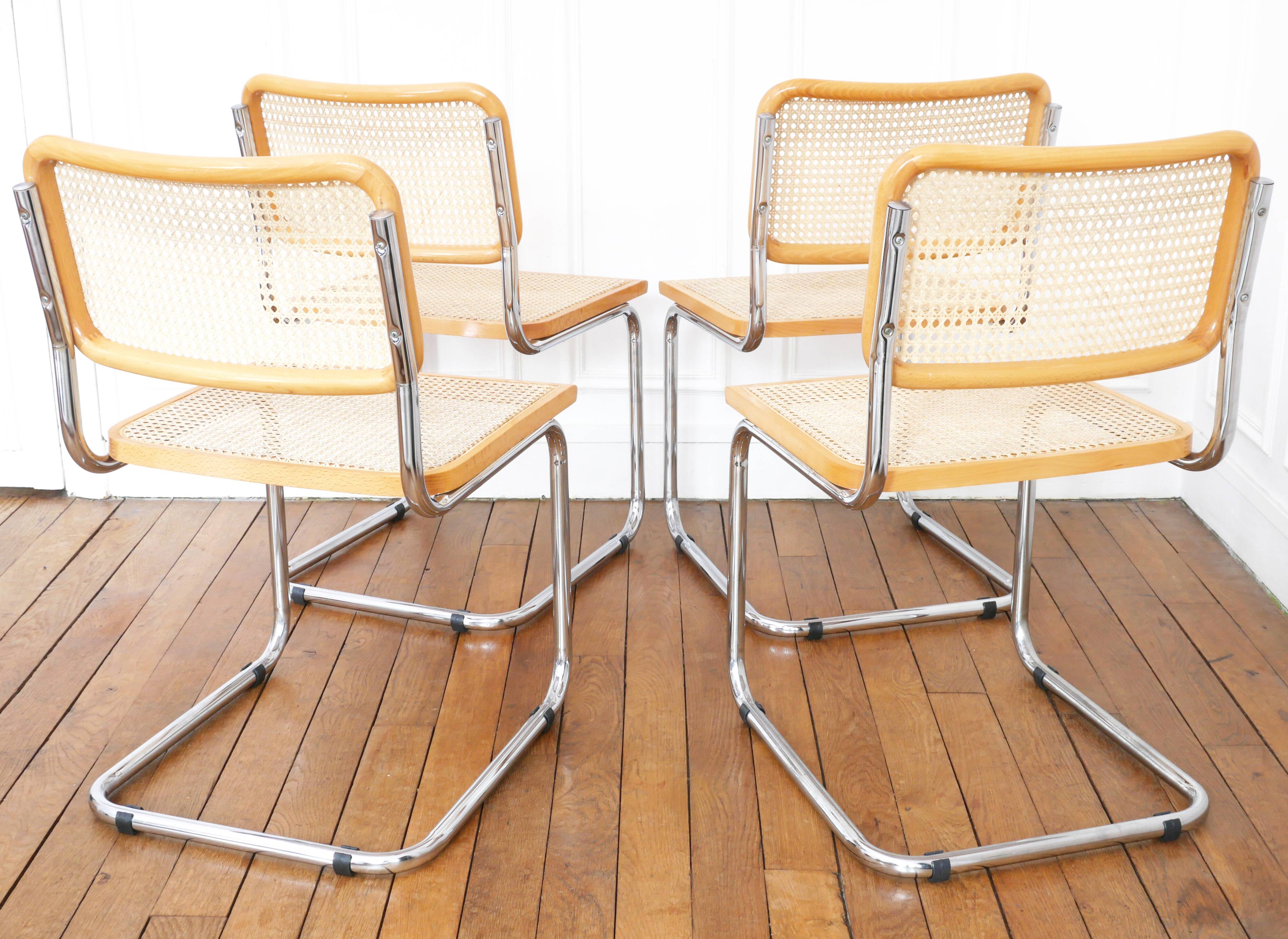 4 Cesca B32 Breuer chairs, Made in Italy - seat caning redone