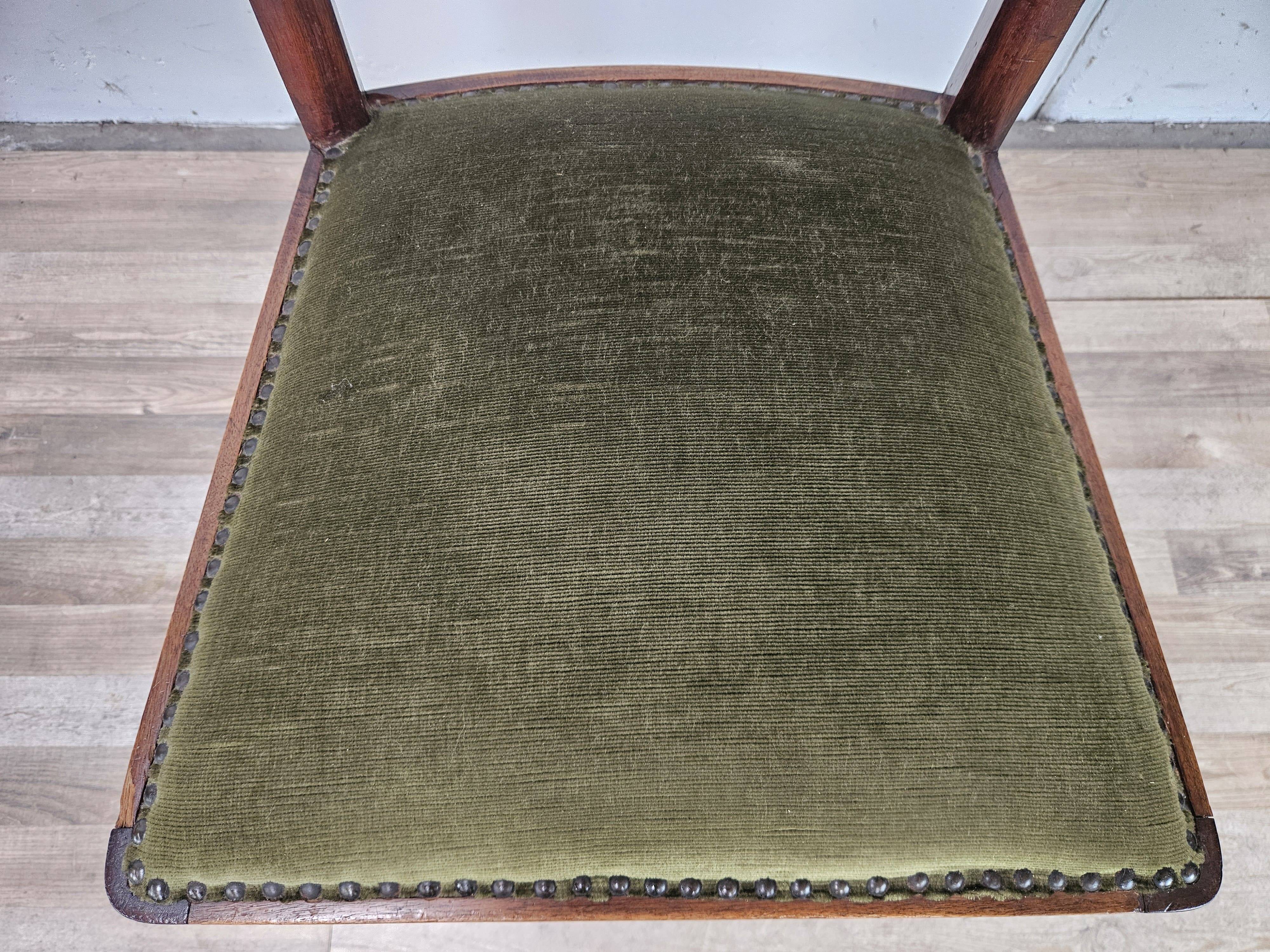 Art Decò dining chairs in walnut and fabric, 1940