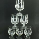 Set of 6 mid century cocktail glasses with beautiful decor 1950s 1960s glasses