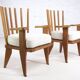 Chaises de Salle à Manger en Chêne et Tissu attribuées à Guillerme&Chambron