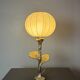 Solid brass silver custom made flower lamp with cocoon fabric shade, 1970s